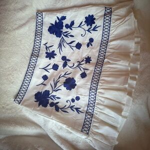 Muke Oneplus White Mini Skirt with Blue Floral Embroidery